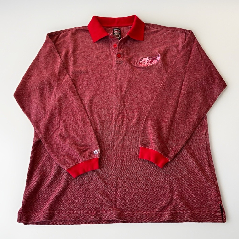 Mirage NHL‎ Detroit Red Wings Men's XL Long Sleeve Polo Shirt 100% Cotton